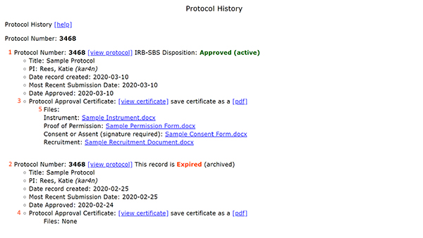Protocol History Page